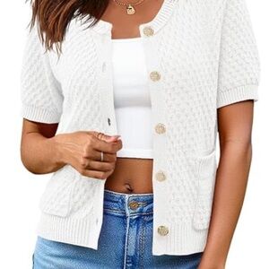 Saodimallsu Lightweight Knit Crew Neck Cardigan Sweater Sz Small Gold Buttons